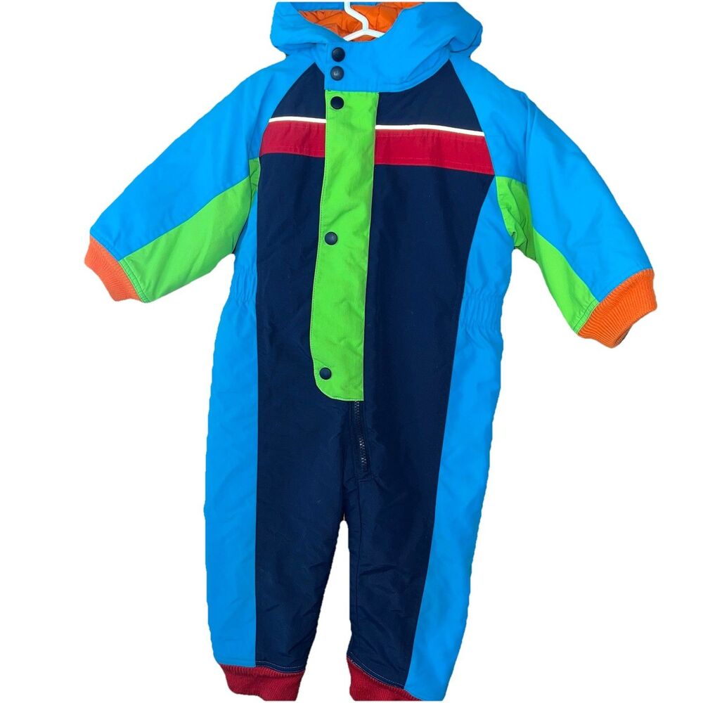 Hanna Andersson Turquoise Navy Lime Red Orange Thermolite Snowsuit Size 90